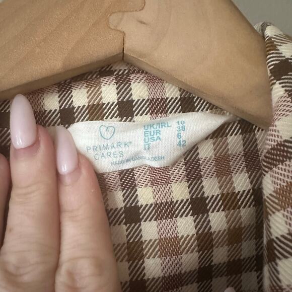 Primark Brown and Pink Gingham Plaid Double Breasted Blazer Size 6 - Picture 4 of 7